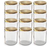 Oputec Lot de 12 bocaux de 405 ml avec couvercles à visser dorés TO 82 - Parfaits pour les confitures, les confitures et plus encore, grands bocaux avec couvercle, idéal comme pots à confiture et