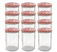 Oputec Lot de 12 bocaux de 440 ml avec couvercle à visser TO 82 rouge à carreaux - Parfait pour les confitures, les confitures et plus encore, grands bocaux avec couvercle, idéal comme pots à