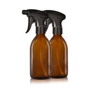 Oputec Lot de 2 flacons pulvérisateurs en verre ambré de 250 ml à remplir avec tête de pulvérisation ergonomique - Flacons pulvérisateurs d'eau en verre rechargeables de qualité supérieure pour