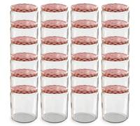 OputeC Lot de 24 bocaux 405 ml couvercle à visser TO 82 rouge à carreaux - Parfait pour confitures, plus encore