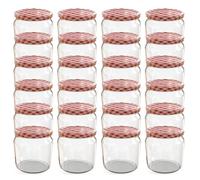 Oputec Lot de 24 bocaux de 360 ml avec couvercle à visser rouge à carreaux - Parfaits pour les confitures, les confitures et plus encore, bocaux de conservation avec couvercle, parfaits comme pots à