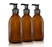 Oputec Lot de 3 distributeurs de savon en verre de 250 ml + étiquettes : extra économiques jusqu'à -70 % - Bouteilles de shampoing à remplir comme distributeur de savon pour les mains, distributeurs à