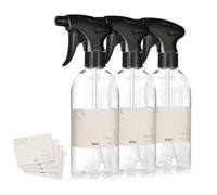 Oputec lot de 3 pulvérisateurs 500ml en plastique transparent avec étiquettes flacons spray pour plantes et nettoyage