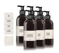 Oputec lot de 6 distributeur de savon 500ml plastique noir étiquettes flacon pompe rechargeable cuisine salle de bain