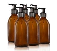Oputec Lot de 6 distributeurs de savon en verre de 250 ml + étiquettes : extra économiques jusqu'à -70 % - Bouteilles de shampoing à remplir comme distributeur de savon pour les mains, distributeurs à