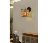 Opviq Applique murale élégante, noir et crème, 21 cm de hauteur, corps en métal, capuchon en tissu, 1 LED 3,15 W, alimentée par batterie, IP20, parfaite pour la décoration moderne et l'ambiance