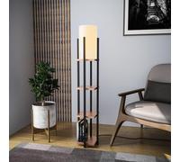 Opviq Lampadaire scandinave, noir et cuivre, 130 cm de haut, corps en métal, capuchon en tissu, douille E27, câble de 200 cm, éclairage élégant et fonctionnel