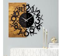 Opviq, Wooden Clock 26, horloges murales, noyer, métal, 59 x 58 x 3 cm