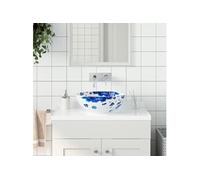 Opzetwasbak rond Î¦41x14 cm keramiek wit en blauw155048
