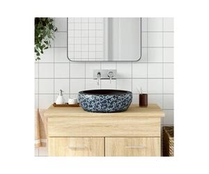 Opzetwasbak rond Î¦41x14 cm keramiek zwart en blauw155065