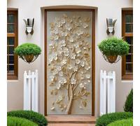 Or Autocollants de Porte 77x200 cm Fleurs, vie, arbres en fleurs 3D Trompe L'Oeil Auto-adhésif Vinyle Porte Papier Stickers Imperméable Mur Salon Chambre Salle Bain Décor