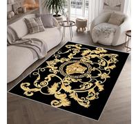 Or Baroque Tapis de Couloir 80x150 cm 3D Cuir Damassé Motifs Floraux Tapis de Chevet Flanelle Antidérapant Lavable Poil Court Rug de Chambre pour Couloir Chambre Q-44