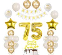 Or Décoration 75 ans homme anniversaire ballons 75 ans femme, bannière Happy Birthday guirlande de fanions, décoration anniversaire 75 homme femme ballon, déco de gâteau dorée 75