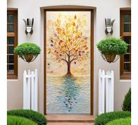 Or Papier Peint Porte Relief de l'Arbre de Vie Auto-adhésif Trompe l'oeil Sticker Poster Porte 83x204 cm Intérieure Muraux PVC pour Cuisine Salon Chambre Salle de Bain