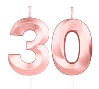 Or Rose bougies d'anniversaire en forme de chiffre 30, 3D bougies Or Rose décoration de gâteau,décoration de gâteau pour fête d'anniversaire, mariage,bougie d'anniversaire pour gâteau