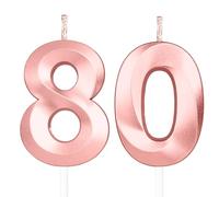 Or Rose bougies d'anniversaire en forme de chiffre 80, 3D bougies Or Rose décoration de gâteau,décoration de gâteau pour fête d'anniversaire, mariage,bougie d'anniversaire pour gâteau