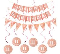 Or Rose Happy 11th Birthday bannière +Drapeaux triangulaires Happy Birthday guirlandes+ 11 Ans Anniversaire Set de décoration Suspendre Spirales, Rosegold 11 Ans Anniversaire décoration pour Fille