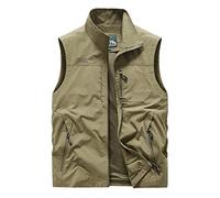 Oralidera Gilet de Pêche Homme Veste Gilet Multipoches Manteau Sans Manche Séchage Rapide Gilet de Chasse Reporter Photographe Randonnée Gilet de Plein air, Kaki, XXL