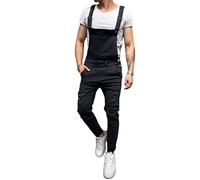 ORANDESIGNE Salopette Homme Vintage Coupe Régulière Multipoches de Travail Salopette Jeans Pantalon en Denim Slim Jumpsuit Dungarees Streetwear F Noir L