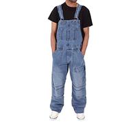 ORANDESIGNE Salopette Homme Vintage Coupe Régulière Multipoches de Travail Salopette Jeans Pantalon en Denim Slim Jumpsuit Dungarees Streetwear B Bleu Clair 3XL