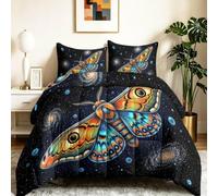 Orange Bleu Imprimée Couette 4 Saisons 155 x 220 cm, Fantastique Réversible Couette Matelassée Edredon Lit, Papillon Ciel Étoilé Tourbillon Anti-Allergies Microfibre Couette avec 2 Taies d'oreiller