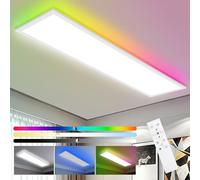 Oraymin Panneau LED Plafonnier Dimmable 120x30 cm avec rétroéclairage RGB, 40W 4800LM, Plafonnier avec télécommande et fonction mémoire, lampe 3000K-6500K pour salon, chambre, cuisine et bureau