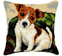Orchidea Cross Stitch Cushion Kit de broderie au point de croix pour chien, Dog 3, 40 x 40 cm