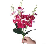 Orchidée artificielle, 3D en polyuréthane souple, 5 fourches, 20 têtes pour mini bouquet phalaenopsis pour décoration de table de maison, de mariage (rose rouge)