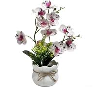 Orchidée artificielle avec texture et forme réalistes dans un pot grille pour la maison, le salon, la chambre à coucher ou le bureau (pois blancs violets)