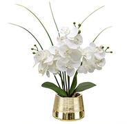 Orchidée artificielle blanche en pot doré, 40 cm, orchidée artificielle avec 14 fleurs, bonsaï artificiel pour décoration de mariage, salon, bureau, chambre à coucher, plantes d'intérieur