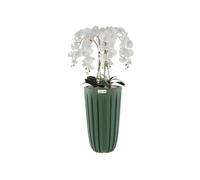 botle Bouquet d'orchidée artificielle blanche en cascade dans un pot avec rainures vertes, hauteur 100 cm, fleurs caoutchoutées, décoration belle et élégante pour la maison, le bureau