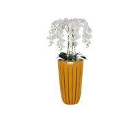 Orchidée artificielle - BOTLE - Bouquet en cascade - H 100 cm - Fleurs caoutchoutées - Pot rainuré jaune
