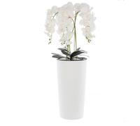Orchidée artificielle bouquet blanc dans pot de fleurs H 107,5 cm pot rainures blanches