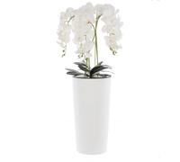 Orchidée artificielle bouquet blanc dans pot de fleurs H 107,5 cm pot rainures blanches