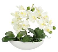 Orchidée Artificielle dans Un Bol - 27 cm - Orchidée Artificielle Phalaenopsis avec Pot - Décoration de Mariage - Papillon Phalaenopsis - Fleur décorative en Soie - Arrangements Floraux - Blanc