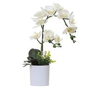 Orchidée Artificielle Fleur et Plante Blanche dans Un Pot Blanc, Fausse Orchidée pour la Maison, Le Bureau, la Table et la Salle de Bain