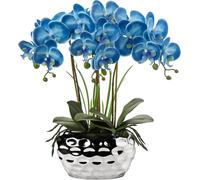 Orchidée artificielle Phalaenopsis 44cm bleu pot céramique serviette