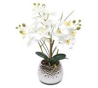 Orchidée artificielle - Plante artificielle Phalaenopsis en pot - 39 cm de hauteur - Orchidée papillon - Pot en céramique émaillée - Décoration pour la maison et le bureau
