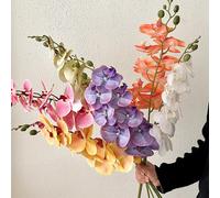 Orchidée papillon artificielle en latex, 9 têtes, fausses fleurs, sensation de main, décoration de chambre ou de table, mariage, Gand ement BLANC
