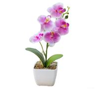 Orchidée phalaenopsis artificielle à 5 fleurs dans un pot fini pour la maison, le bureau ou la vente au détail (violet)