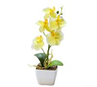 Orchidée phalaenopsis artificielle à 5 fleurs dans un pot fini pour la maison, le bureau ou la vente au détail (jaune)