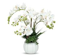 Orchidees Artificielles, Fleur d'orchidée artificielle avec pot fausse plante bureau Plantes artificielles d'intérieur pour la décoration du salon, de la chambre, de la cuisine et de la table (blanc)