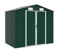 Ordellia Abri de jardin vert en acier galvanisé 205 x 129 x 183 cm avec double porte, ventilation et toit incliné pour outils de jardin, tondeuse, vélo, poubelle et extérieur