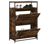 Ordellia Armoire à Chaussures en Bois d'ingénierie chêne fumé 75x34x112 cm Rangement Compact pour entrée Couloir Dressing avec tiroirs Compartiments Support Support Suspendu Etagere
