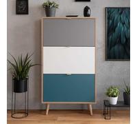 Ordellia Armoire à Chaussures Finori C-UBA 42 chêne Sonoma Tricolore Meuble de Rangement Compact pour Couloir et entrée capacité 12 Paires avec 3 Portes battantes Style scandinave