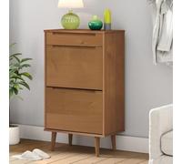 Ordellia Armoire à chaussures MOLDE marron en pin massif avec vernis UV - 59,5 x 35 x 103 cm - Rangement à chaussures peu encombrant avec tiroirs rabattables pour couloir et entrée - Système de