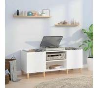 Ordellia Armoire à disques Blanc Brillant, Meuble Rangement en Bois d ingénierie 121 x 38 x 48 cm, étagère casier pour vinyles, Salon Bureau Chambre, et Organisation