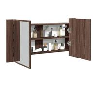 Ordellia Armoire à Miroir à LED pour Salle de Bain, Meuble lavabo en chêne Marron 90 x 12 x 45 cm, Bois d’ingénierie, Rangement Vasque Suspendu avec 2 étagères, éclairage RVB USB