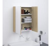 Ordellia Armoire à Miroir de Salle de Bain 60x15x75cm en MDF Blanc et chêne, Rangement Mural Double Porte avec 3 Compartiments, Verre et mélamine