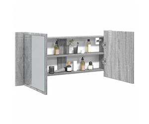 Ordellia Armoire à Miroir LED de Bain Gris Sonoma, Meuble lavabo Salle Bain en Bois d’ingénierie, 100 x 12 x 45 cm, Rangement Vasque Suspendu avec étagère et lumière RVB